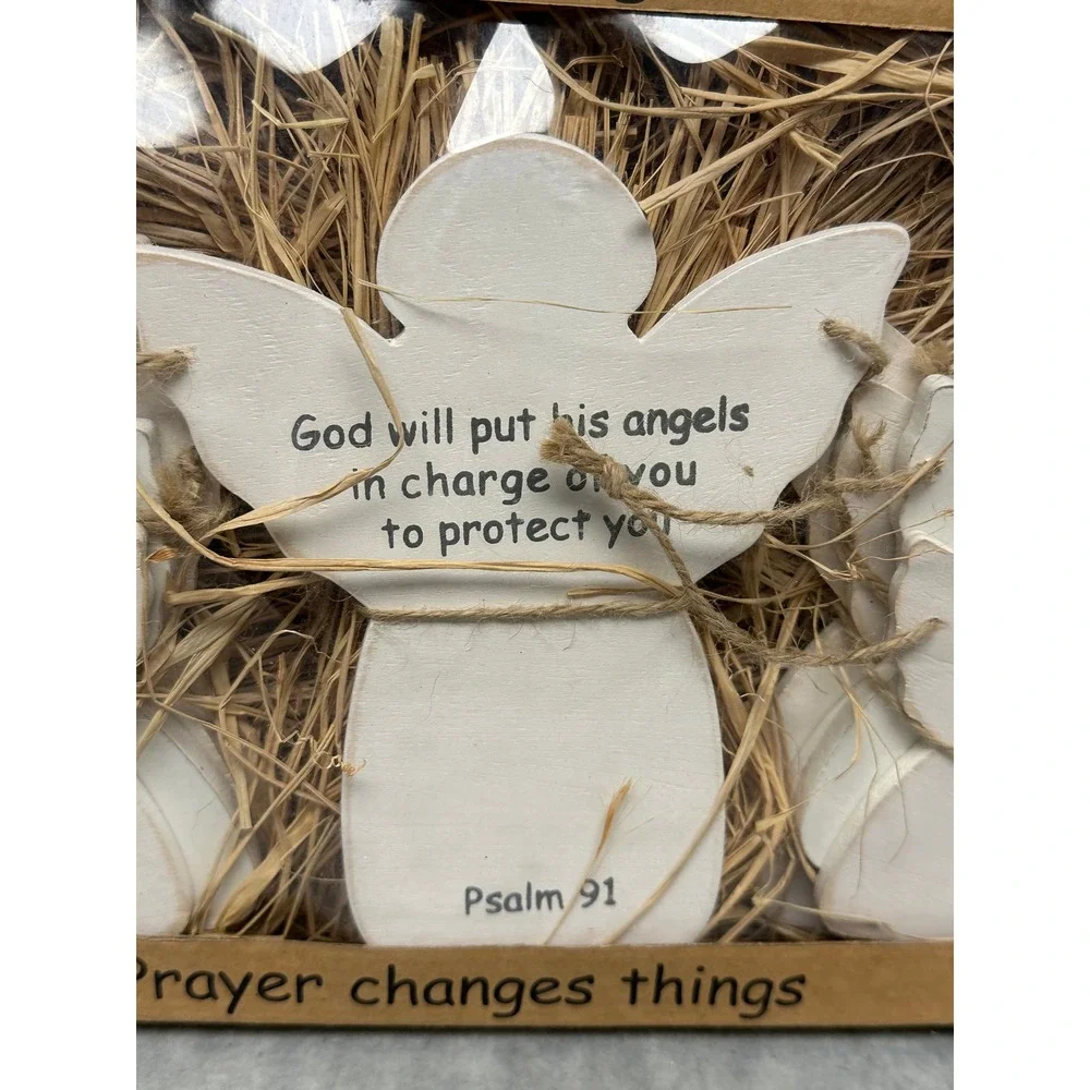 Prayer Angels Wooden 5 Piece Set‎ Hanging Decor Psalm 91 Scripture White